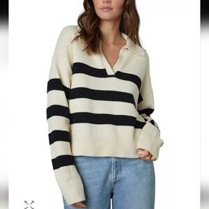 Velvet By Graham & Spencer Lucie Cotton Cashmere Black & Cream Sweater, SM